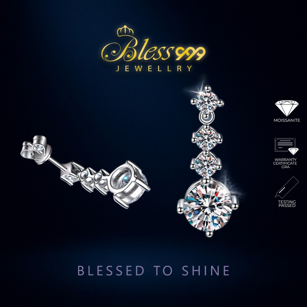 Anting / earing Morning dew Moissanite Sertifikat GRA original