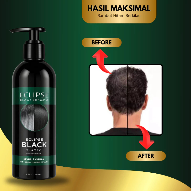 TERLARIS Eclipse Black Shampo Penghitam Uban Alami Ampuh Shampo Kemiri Alami Untuk Rambut Sehat 100%