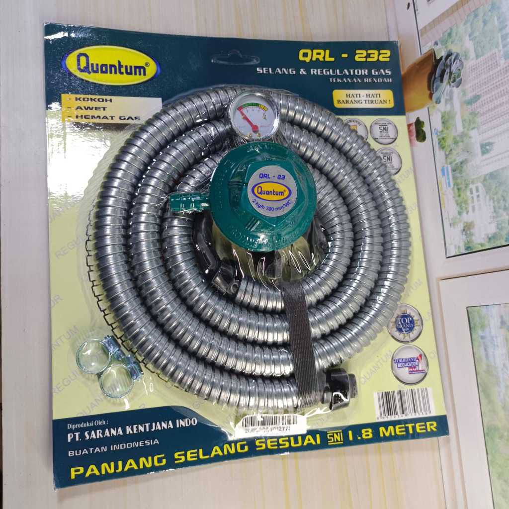 QUANTUM SELANG KOMPOR GAS LENGKAP DENGAN REGULATOR METER TEKANAN RENDAH QUANTUM QRL-232