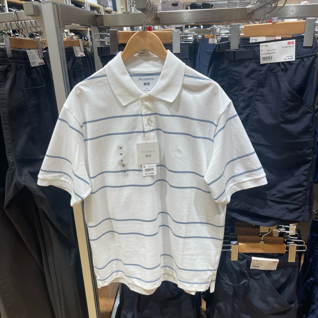 Polo Uniqlo Man dry pique garis white