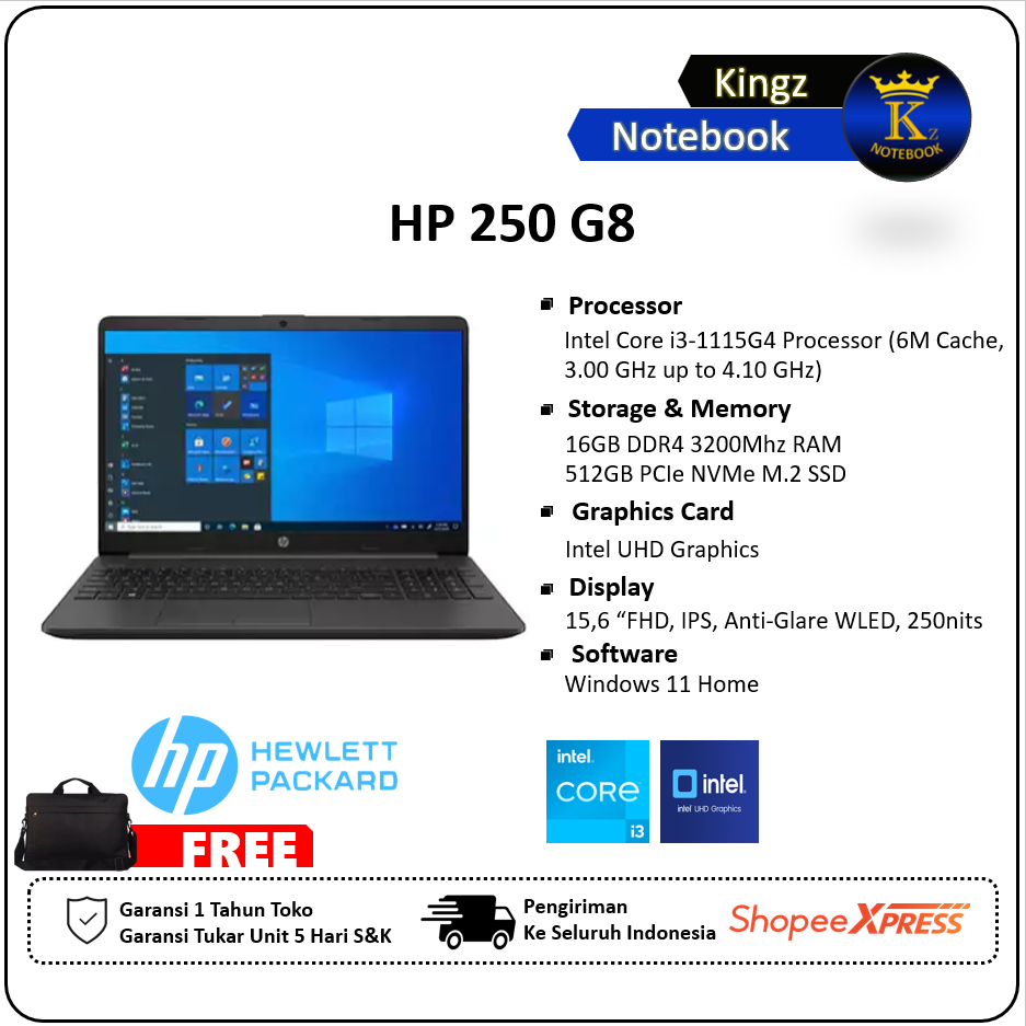 HP 250 G8 Core i3-1115G4 16GB 512GB Win11 15,6" FHD