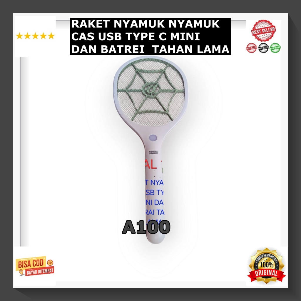 A100 Raket nyamuk USB TYPE TIPE C INPUT CAS CASAN LAMPU SENTER Aoki 100% ori membasmi basmi serangga