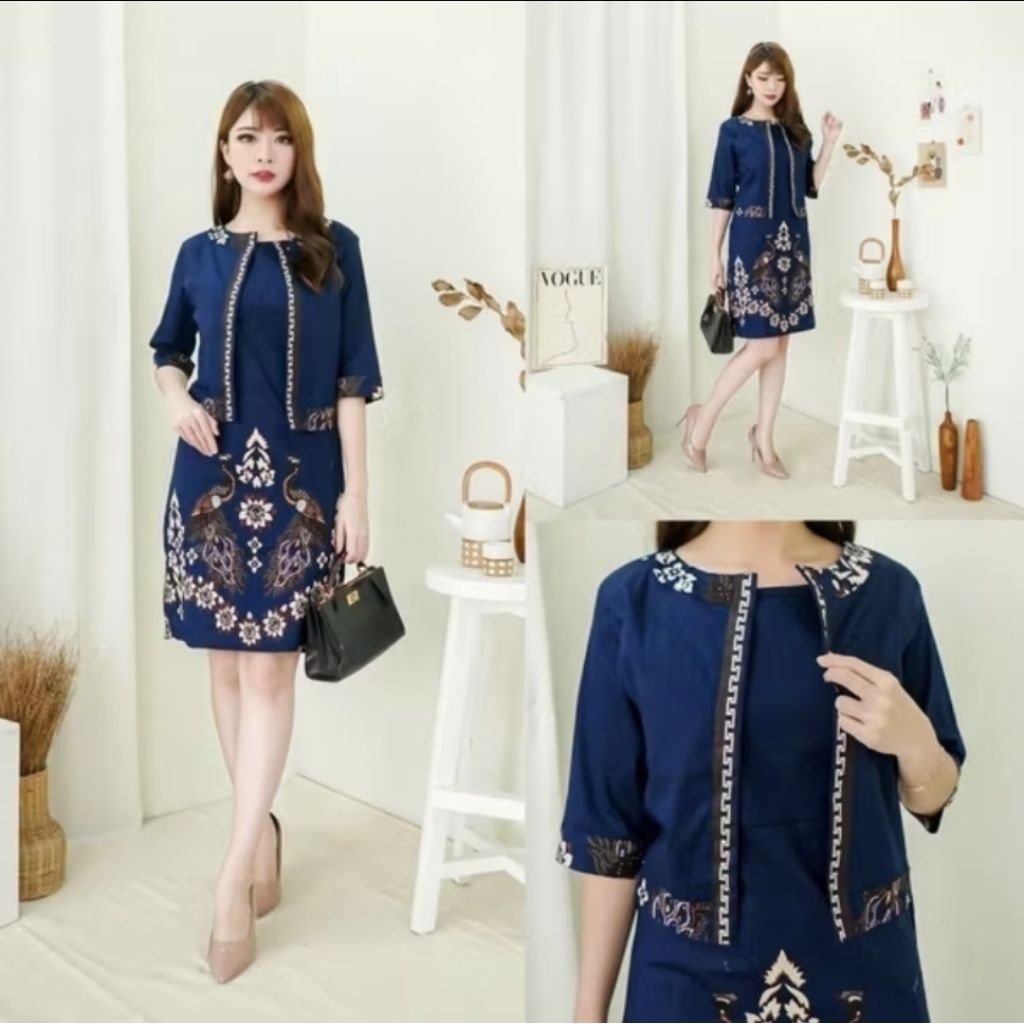 DRESS BATIK NAVY WANITA