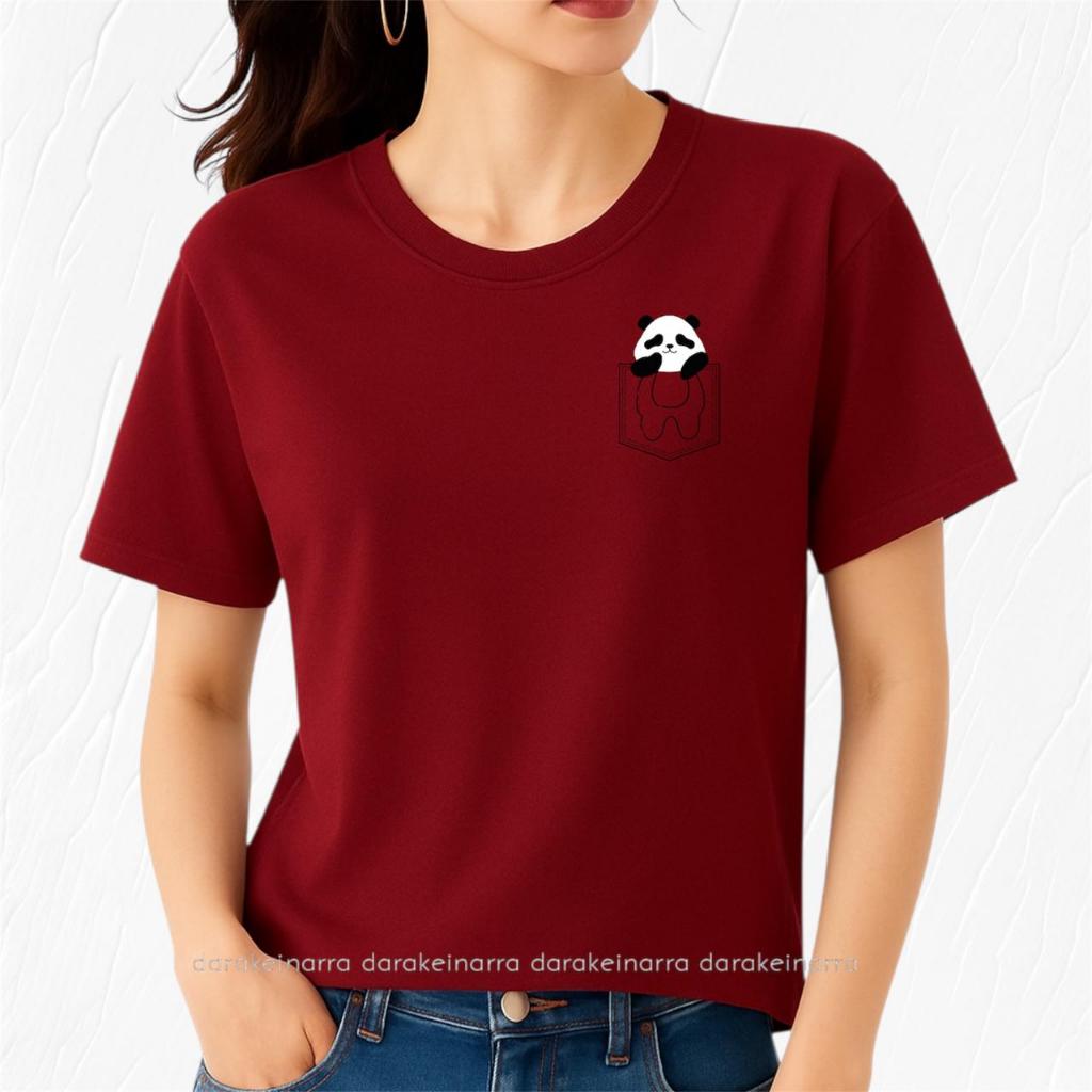 Baju Kaos distro cewek lengan pendek bahan katun Atasan wanita ukuran dewasa L XL T-Shirt motif Pand