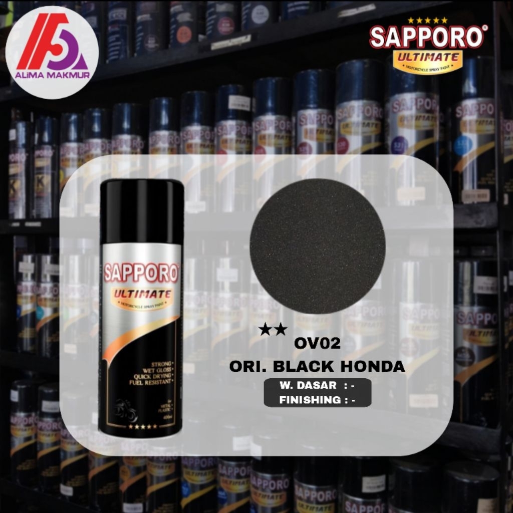 Sapporo Ultimate OV02 Ori Black Honda / Pilok Sapporo / Cat Velg Honda / Cat Aerosol