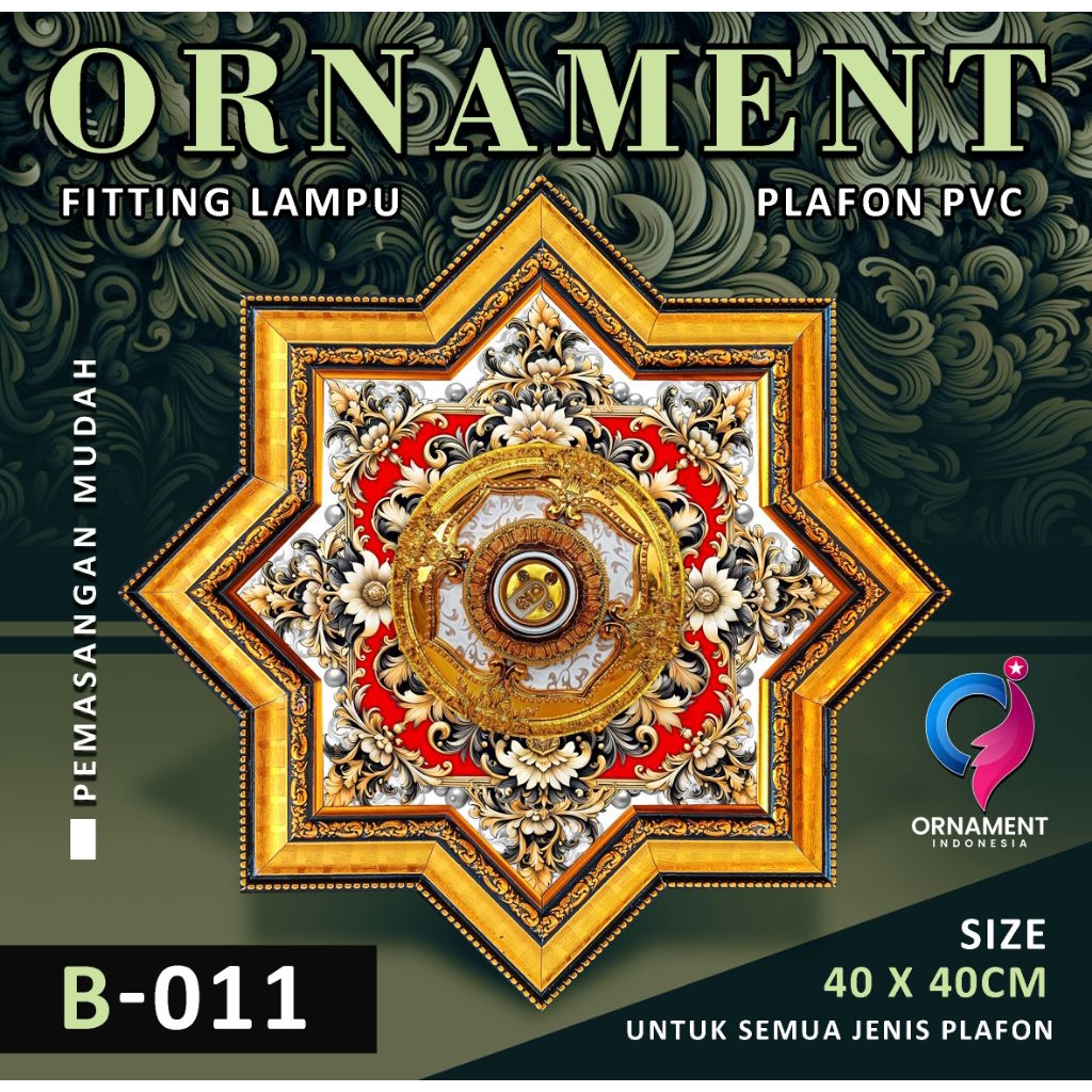 Ornamen lampu plafon pvc 40x40cm fitting lampu premium