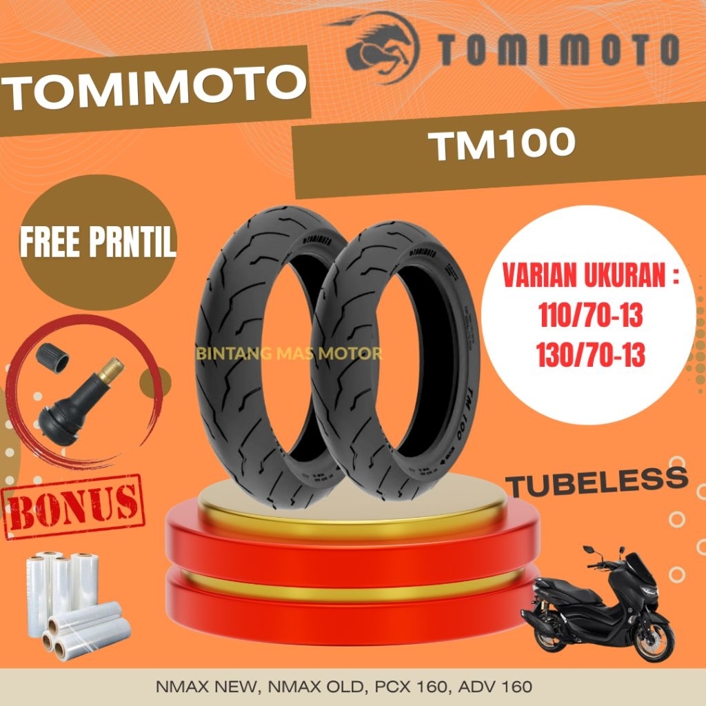 (Gratis Pentil)Ban Tomimoto TM100 Untuk Nmax old dan Nmax New Ukuran 130/70-13 Atau 110/70-13