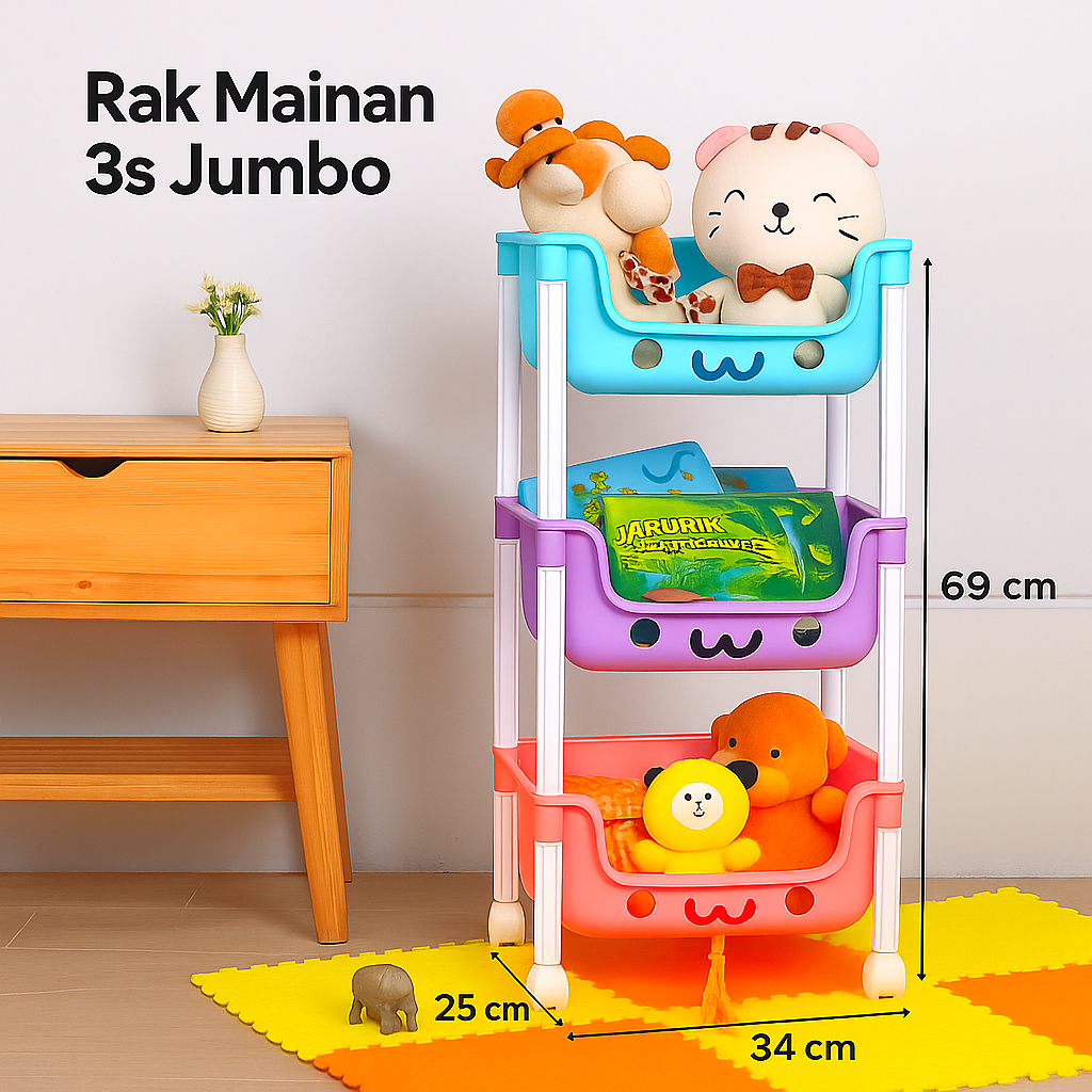 RAK MAINAN ANAK Rak Buku Sepatu Boneka Bumbu Baju Rack Trolley Lucu Rak Plastik Serbaguna