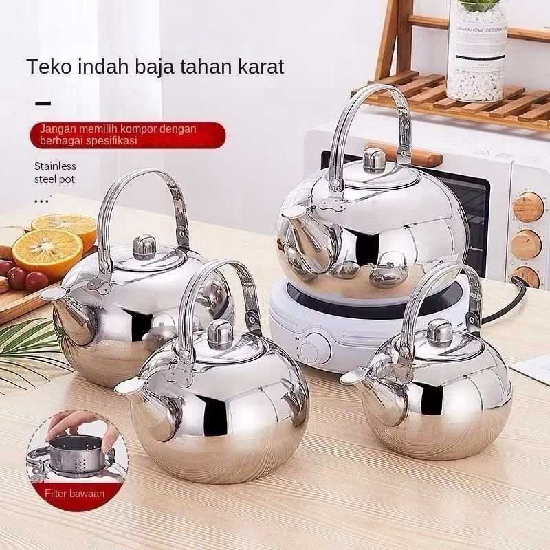 Teko Ceret Mini Tea Pot Tebal Lengkap Dengan Springan (Teko Stainless Steel + Saringan )
