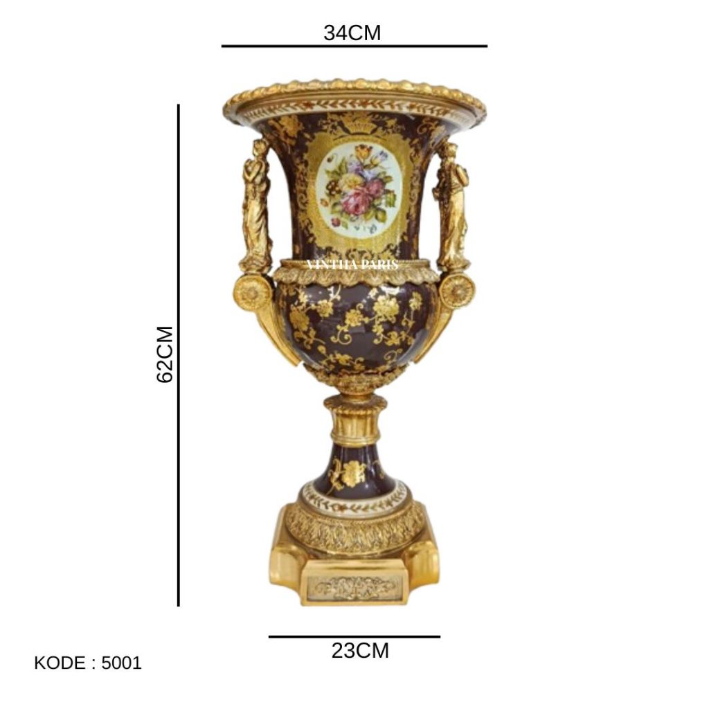 Vas Mewah Keramik Import -  Pajangan Mewah Interior Rumah - GRATIS Packing Kayu