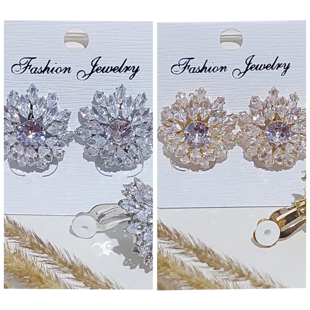 Giwang  / Anting Jepit Permata Berlian Kristal