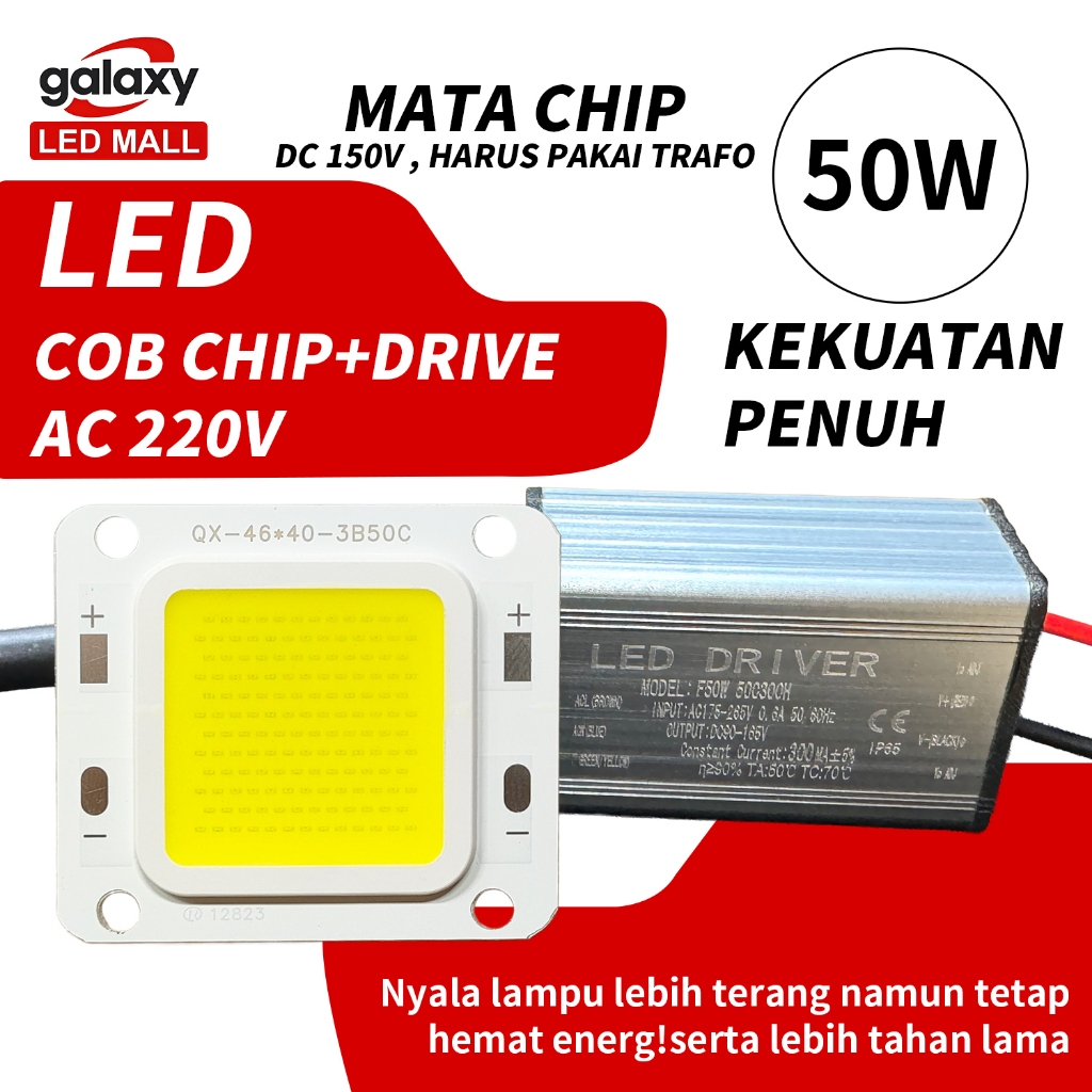 Trafo LED PJU COBRA 50Watt+Mata LED 50Watt / Drive LED 50W+COB Chip 50W Lampu