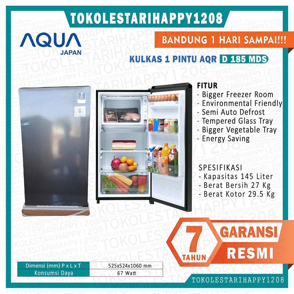 KULKAS 1 PINTU aqua sanyo D 185 mds/mls/msb/msg Big Freezer Low Watt Murah