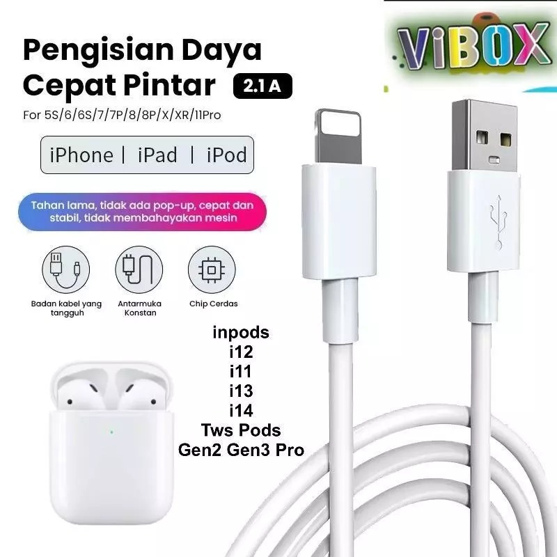 ( 1Pcs ) Kabel Casan Tws For Lightning Charge Cable For In Pods i12 Macaron i9s Mini 4 Airpod Gen1/ 