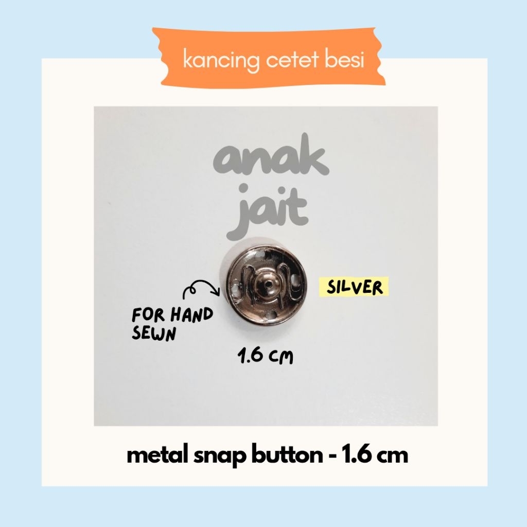 Kancing Cetet Besi / Kancing Jepret Besi Silver 1.6 cm / Kancing Jepret Besi Kualitas Impor / Kancin
