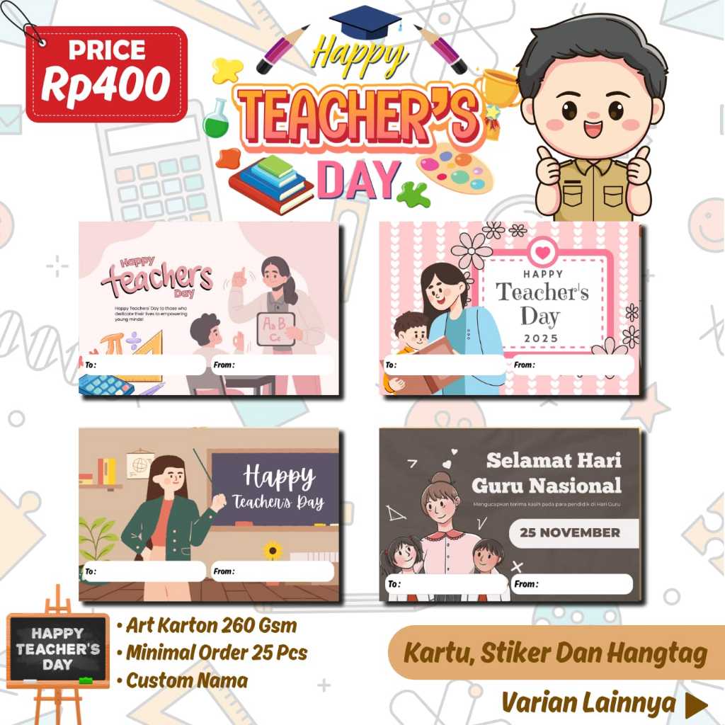 Kartu Ucapan, HangTag, Stiker Ucapan Hari Guru