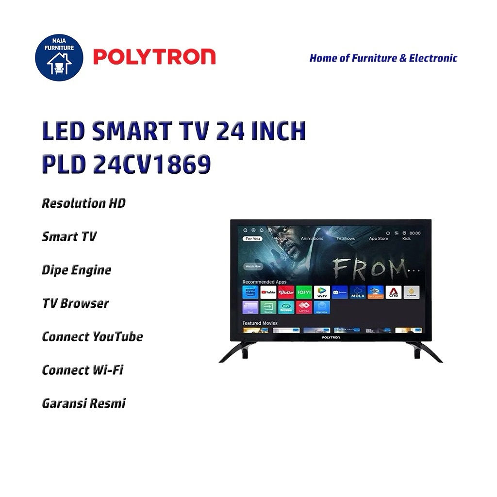 POLYTRON LED Smart TV 24 Inch PLD 24CV1869 | LED Polytron Smart Digital TV 24 Inch | TV Polytron 24 
