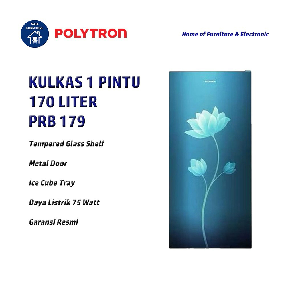 POLYTRON Kulkas 1 Pintu Metallic 170 Liter PRB-179 | Kulkas Polytron 1 Pintu