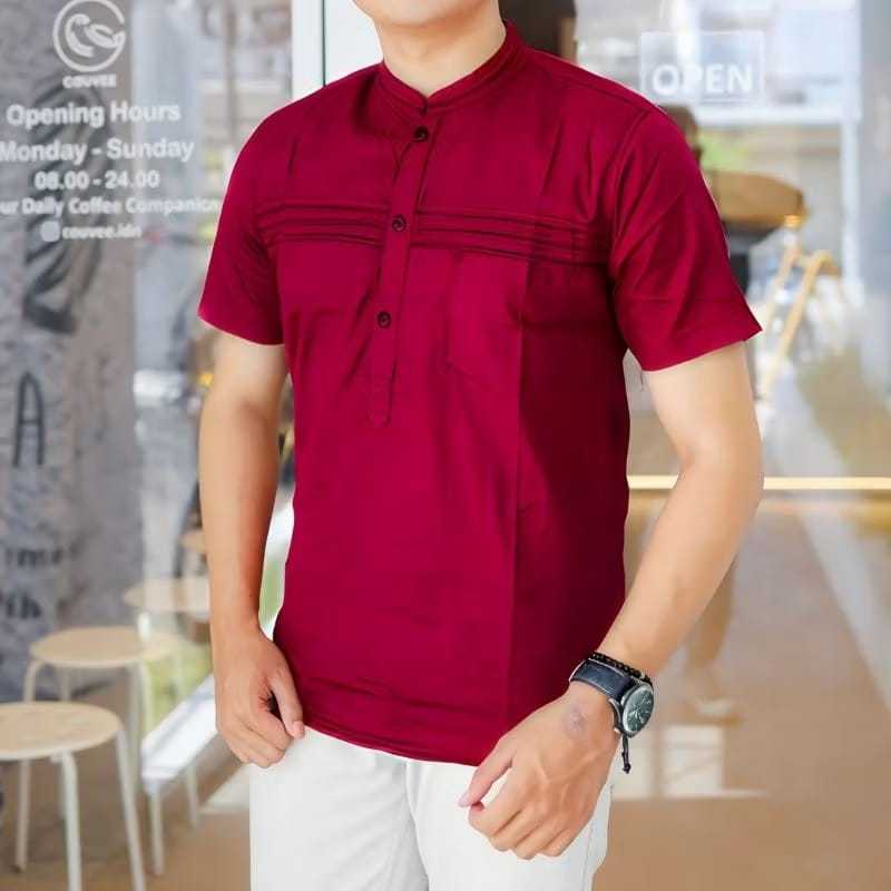 Koko Pria Terbaru MH Premium | Baju Muslim Lengan Pendek Dada Timbul Eksklusif