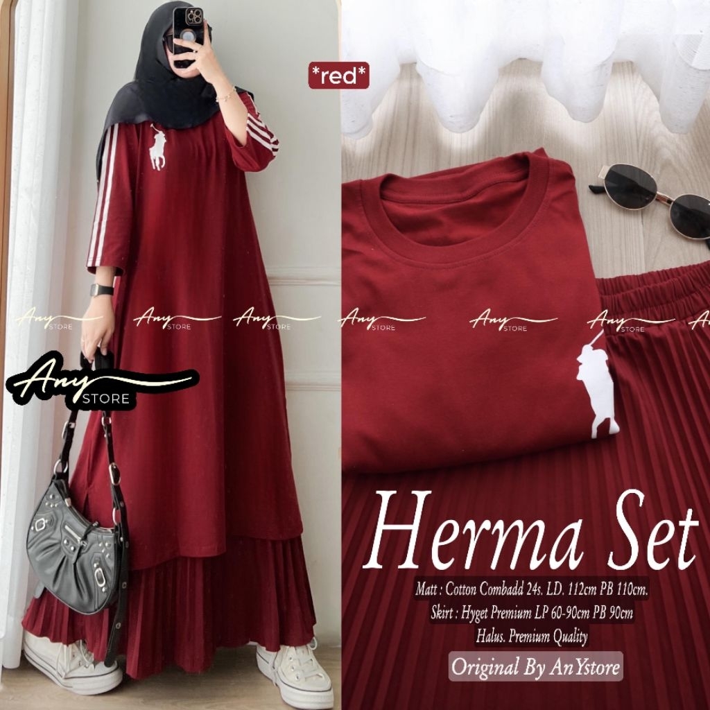 herma one set midi kaos dan rok plisket by A.N.Y store gamis kaos import gamis jumbo ld120 dress big