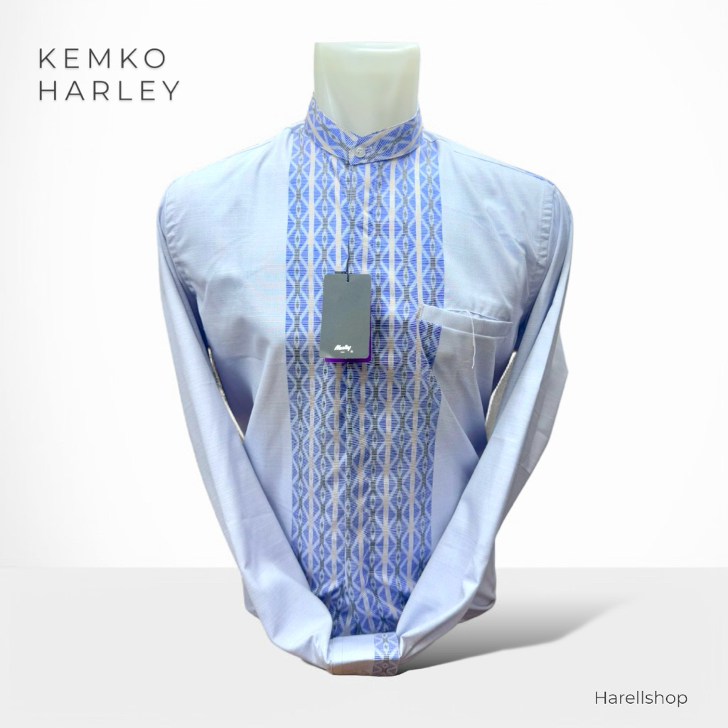 Kemko Koko Pria Harley 2025 – Biru Muda Soft – Tangan Panjang Katun Premium