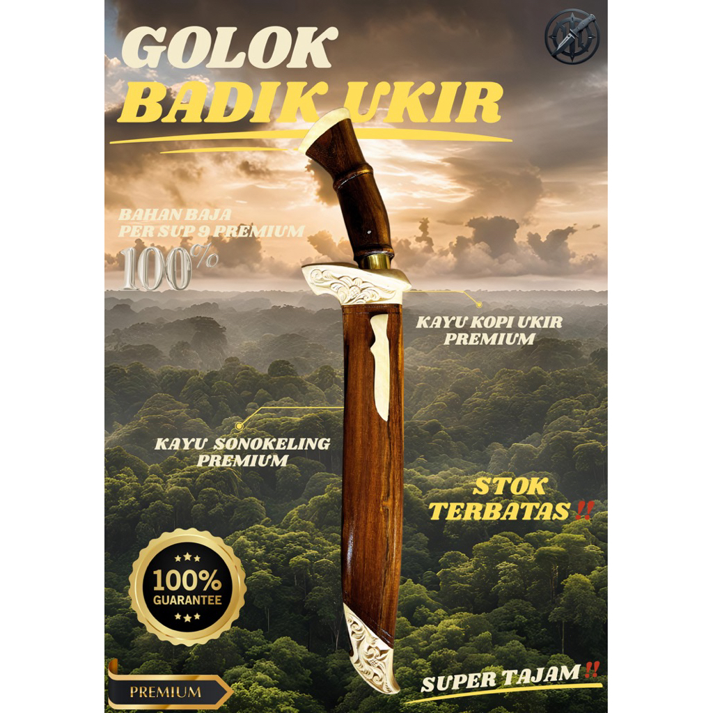 [BAJA PREMIUM] GOLOK KEBUN BADIK UKIR GOLOK BAJA SUPER TAJAM Bahan Baja Per SUP9 Asli Original