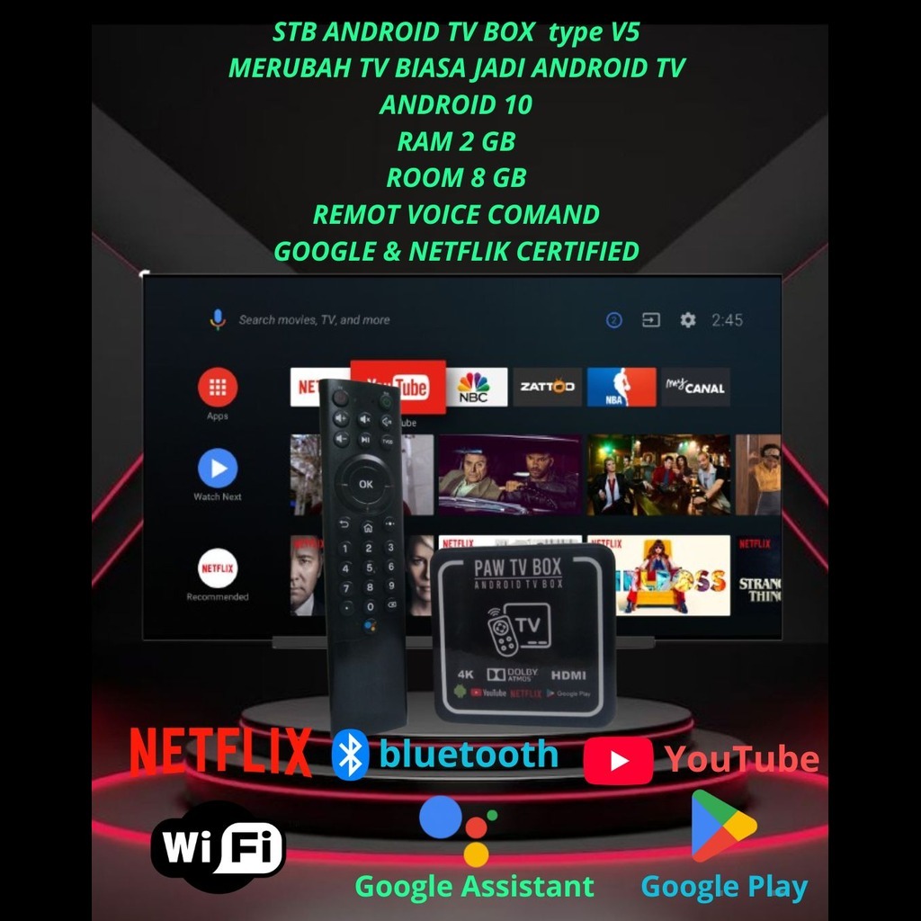 stb android 10 v'5 remot voice