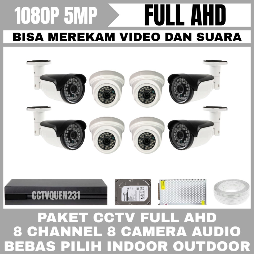 PAKET CCTV AHD 5 MP 8 CHANNEL 8 KAMERA 1080P AUDIO SERIES CAMERA CCTV LENGKAP TINGGAL PASANG