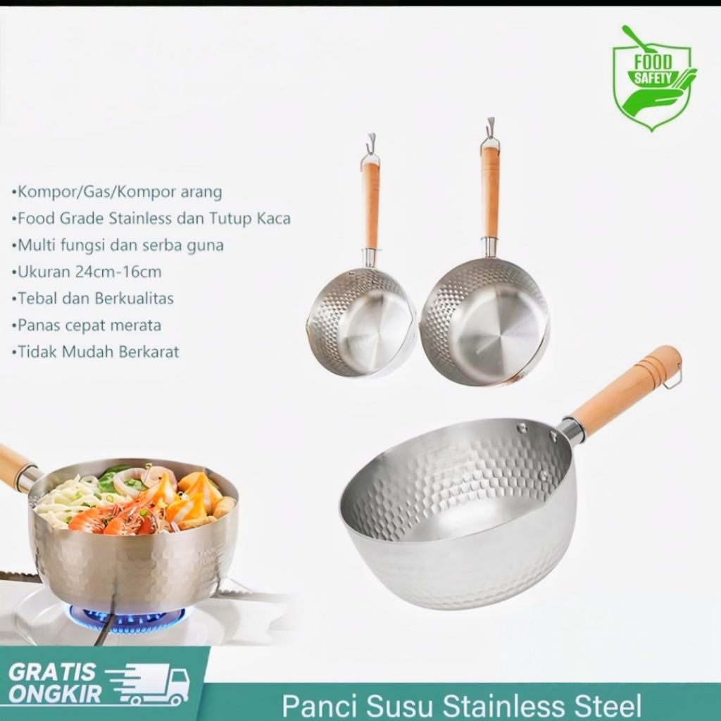 Panci Susu/bisa juga masak mie dll,   Bahan 304 Stainless Steel ukuran 18cm, 20cm,dan 22cm .Snow Pan