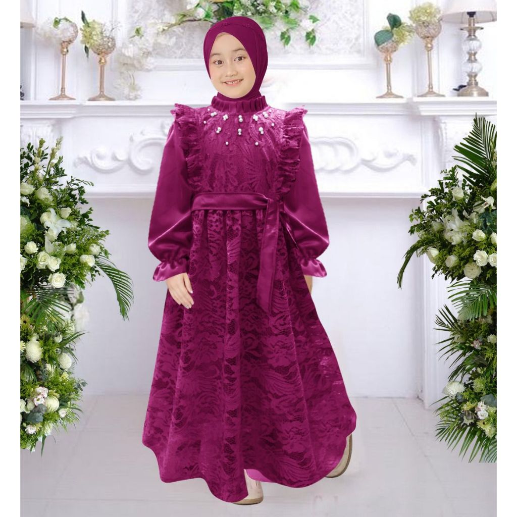 Gamis Melisa kids (3-5thn)(6-8thn)(9-11thn) Gamis brokat anak perempuan Mewah Kondangan Baju pesta a