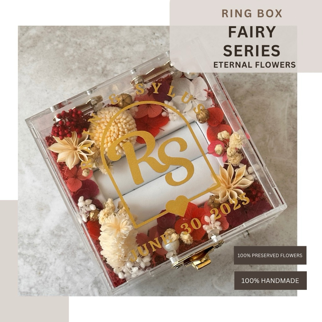 Kotak Cincin Akrilik Bunga Kering – Handmade Ring Box Lamaran Tunangan Elegan