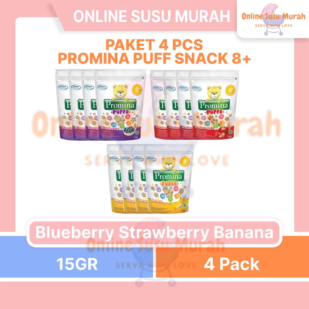 PROMINA PAKET 4 PCS PUFF 15 GR SNACK BAYI 8+ PUFFS USIA 8 BULAN KE ATAS + CEMILAN BAYI 15GR PRLA