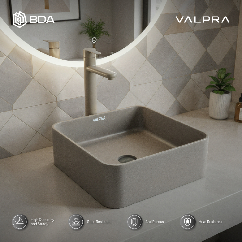 Valpra Wastafel Cuci Tangan Wastafel Kamar Mandi Wastafel Meja Wastafel Granit Kotak V GB 4040 SQ