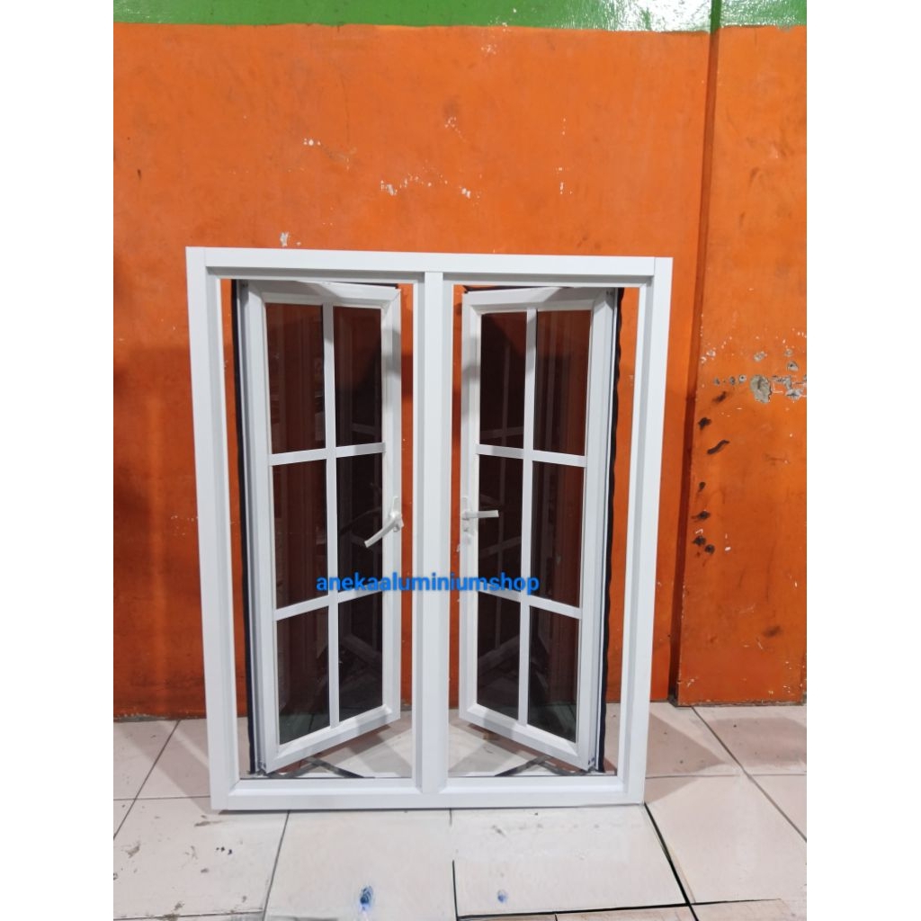 Jendela aluminium Cesment dua daun kusen 3"in ornamen UK L80 x T100 / L100 x T80 / L100 x T100 / L10