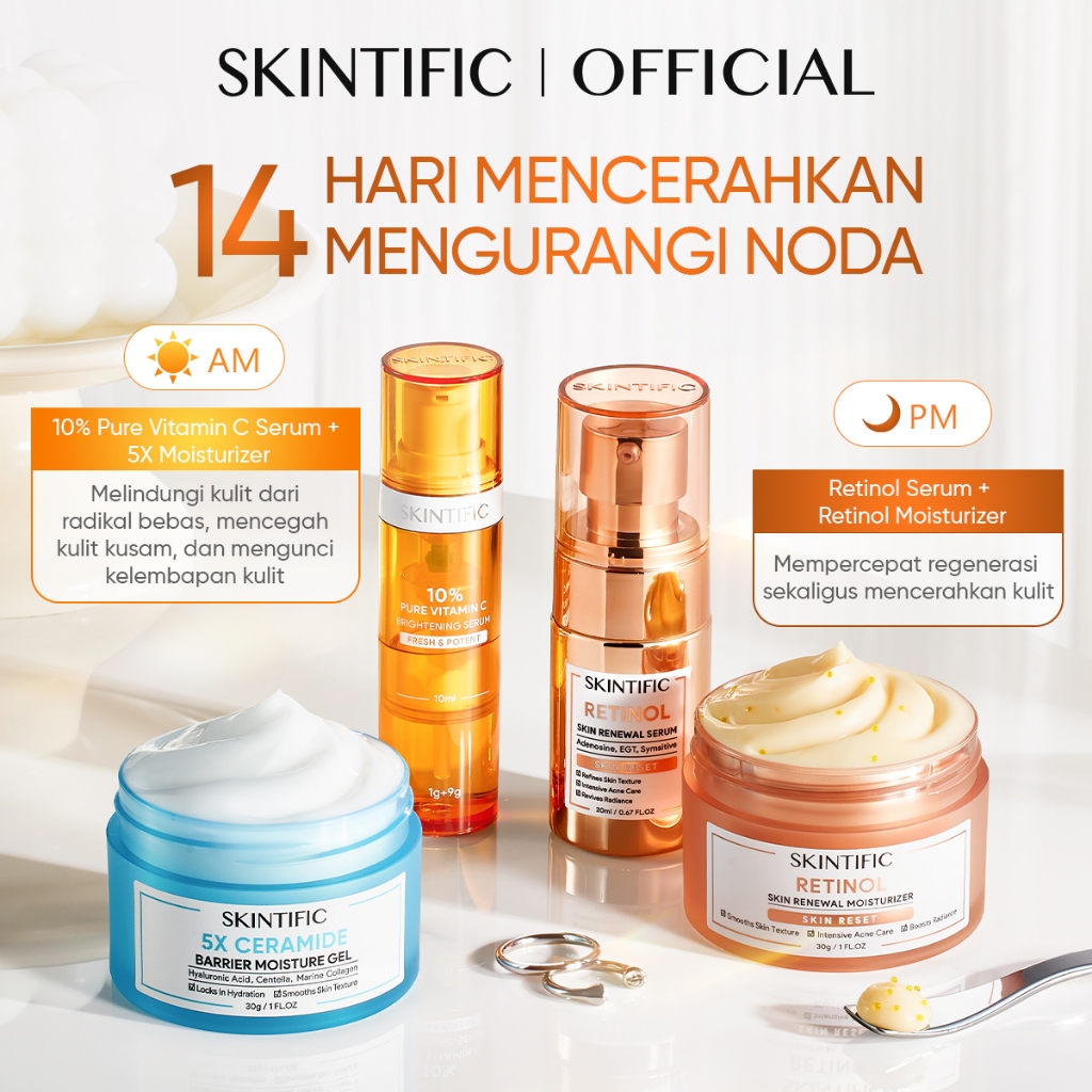 [NEW! Bundle Diskon] SKINTIFIC - 4PCS 10% Pure Vitamin C Brightening Serum + Retinol Serum + Retinol