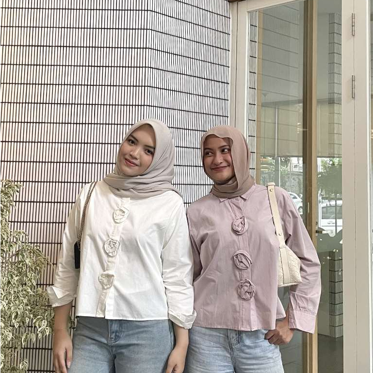 Caluna Shirt Atasan Kemeja Wanita Katun Poplin Polos
