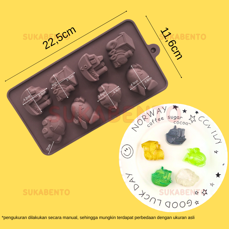 SBT Isi 8 Cetakan Jelly Puding Coklat Permen Kue Nugget Fondant Silikon Agar Karakter Motif Transpor
