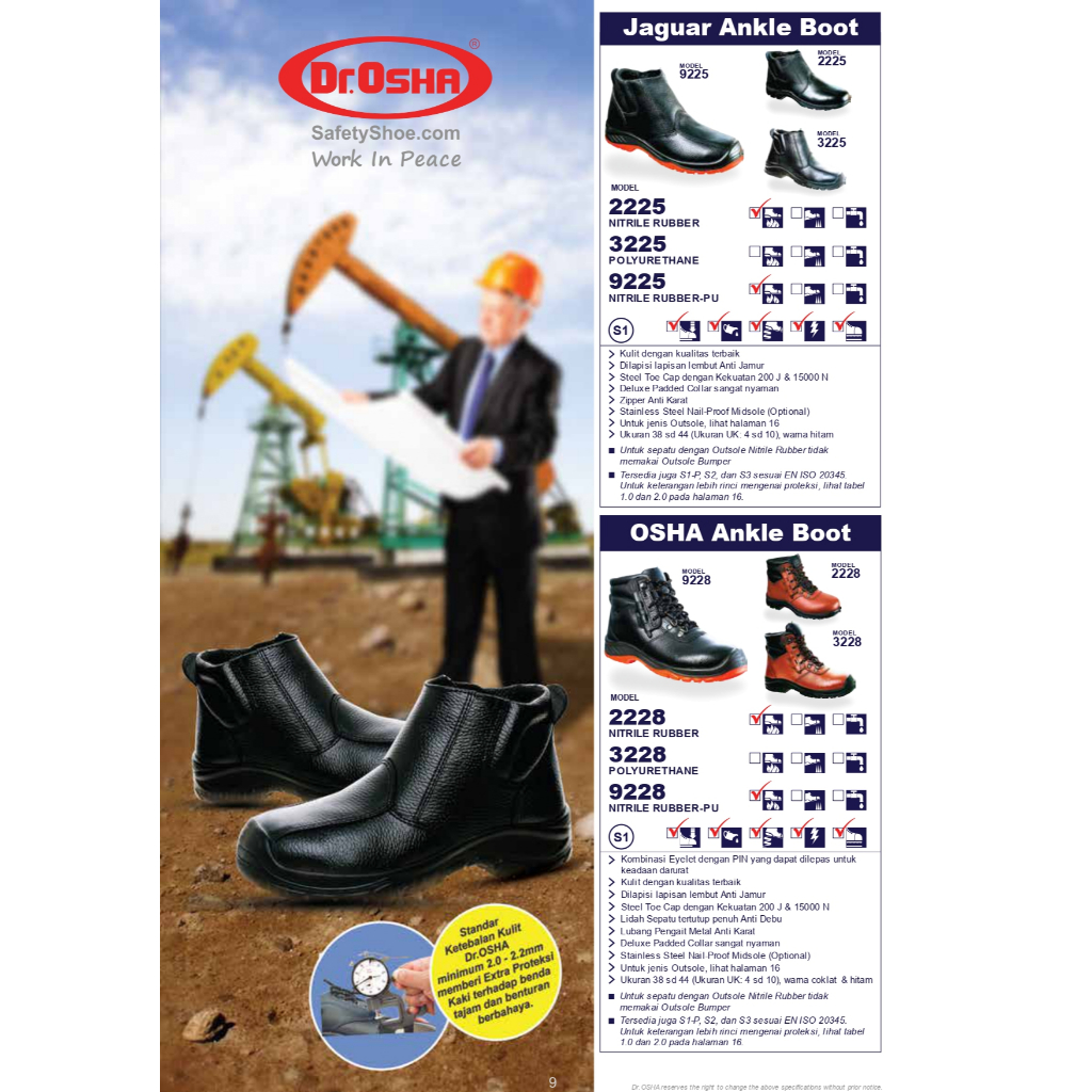 SEPATU SAFETY MERK DR. OSHA BOOT PRIA BLACK/BROWN TYPE OSHA ANKLE BOOT TYPE 2228, 3228 DAN 9228
