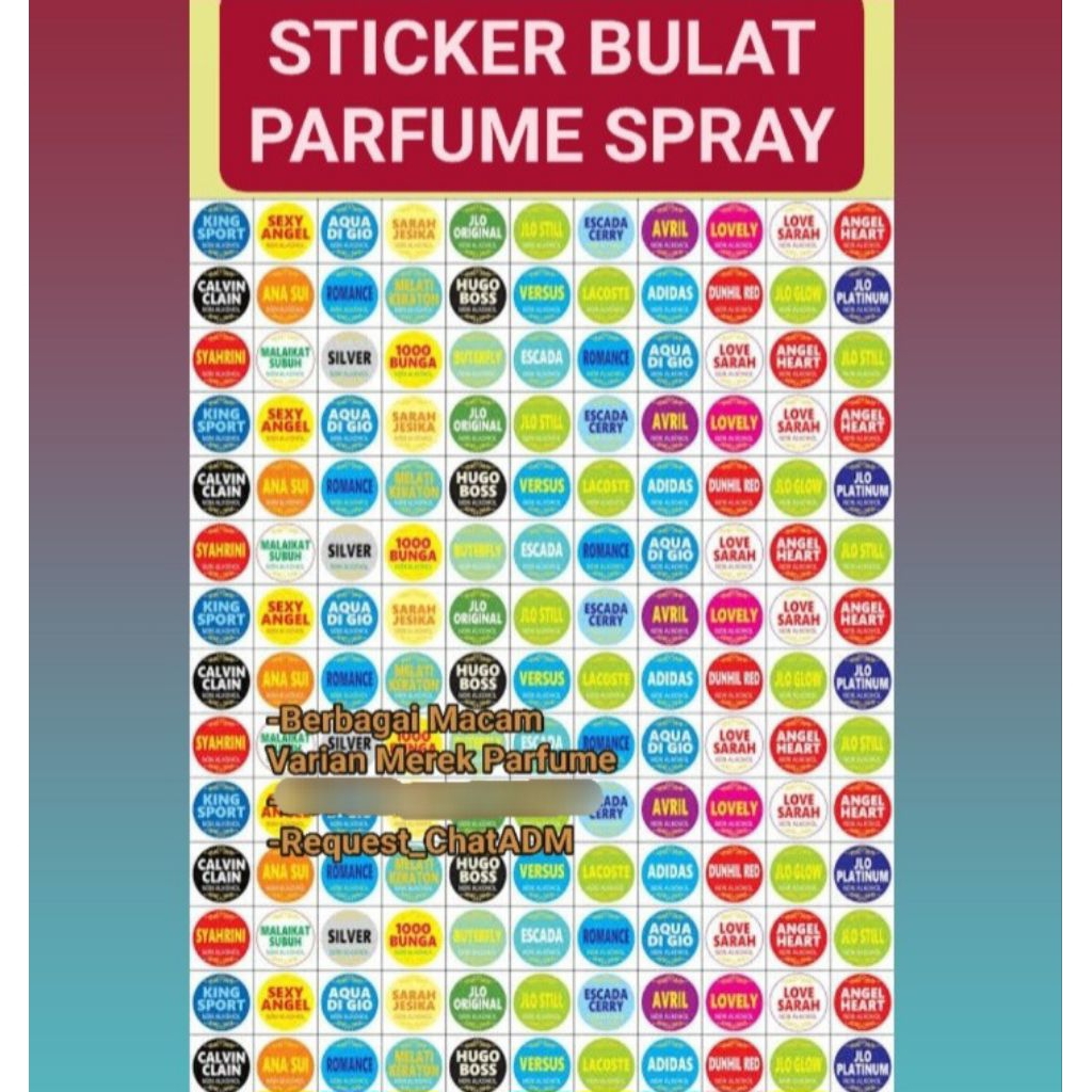 

STICKER BULAT PARFUME SPRAY MINIMAL ORDER 10 PCS/ LEMBAR STICKER PARFUM STICKER PARFUM SPRAY NON ALKOHOL