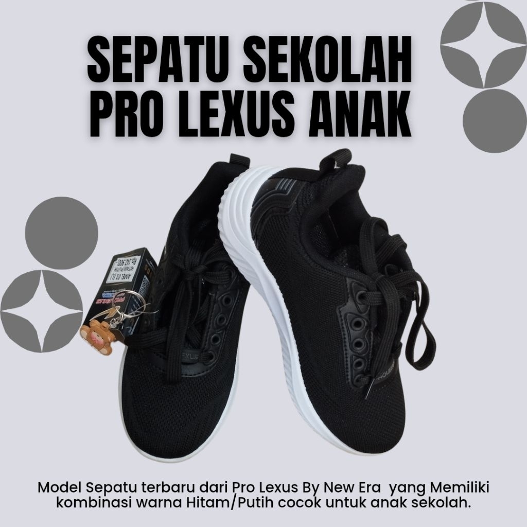 Sepatu Sekolah Pro Lexus Anak Terbaru Hitam/Putih