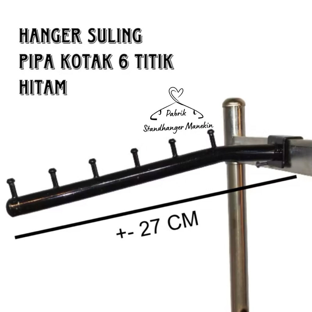 Hanger Suling Pipa Kotak 6 Titik HITAM // Gantungan Suling Baju // Display Suling Baju Hitam untuk P