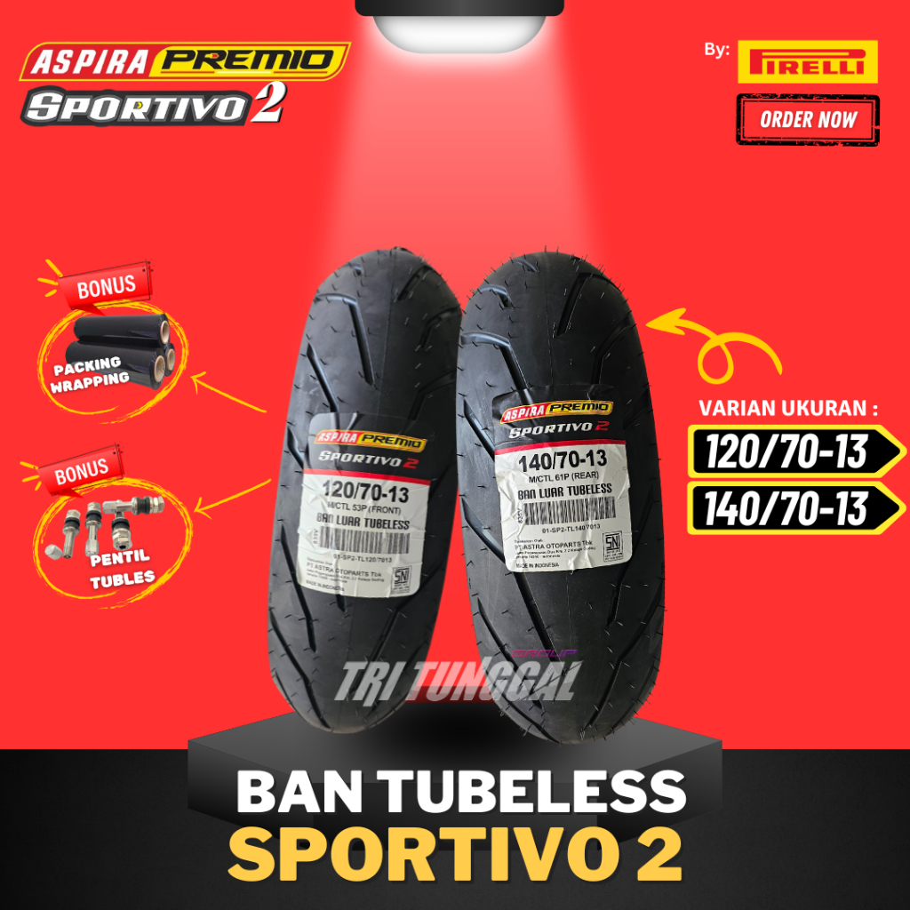 [READY COD] BAN ASPIRA PREMIO SPORTIVO 2 ( 120/70-13 & 140/70-13 ) TUBELESS MEDIUM SOFT COMPOUND RIN