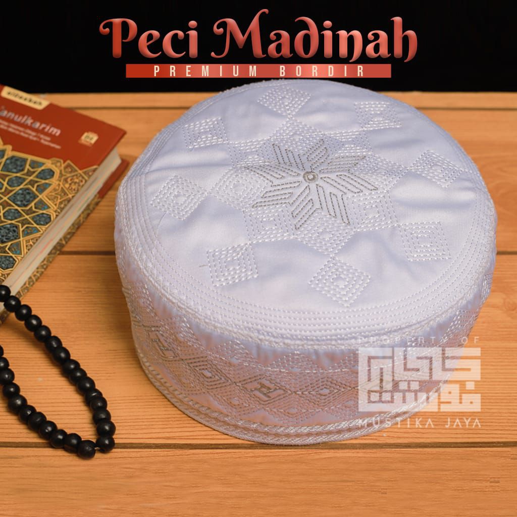 Peci Madinah Bugis Motif A 1original/Peci Madinah/Kopiah Putih Haji dan Umroh