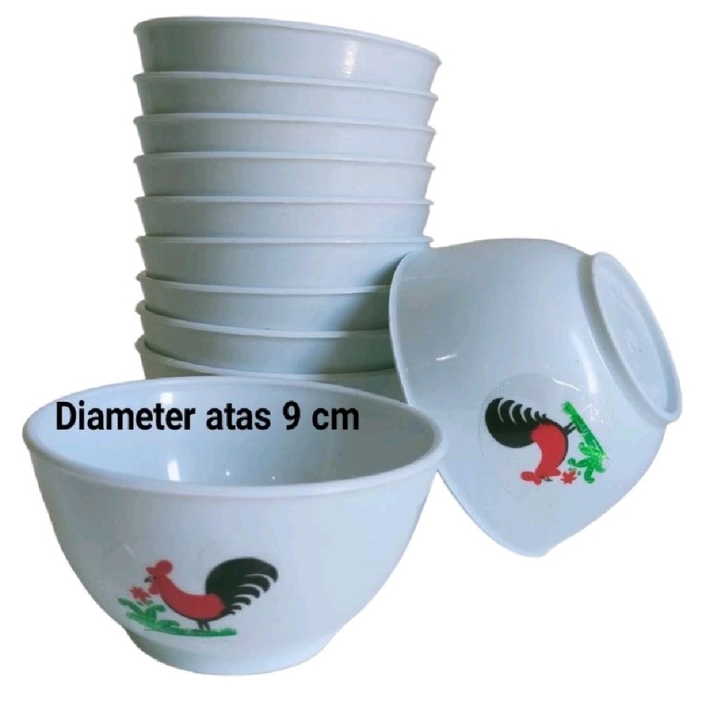 1 Lusin Mangkok Plastik Ayam Jago Putih Kecil Sedang Besar