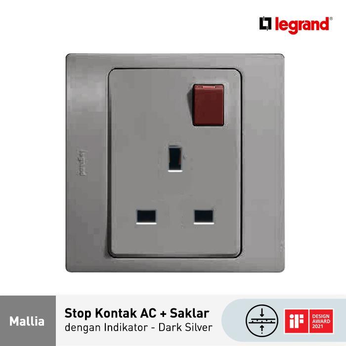 Legrand Stop Kontak Mallia AC BS - Saklar dengan Indikator - 13A - Dark Silver