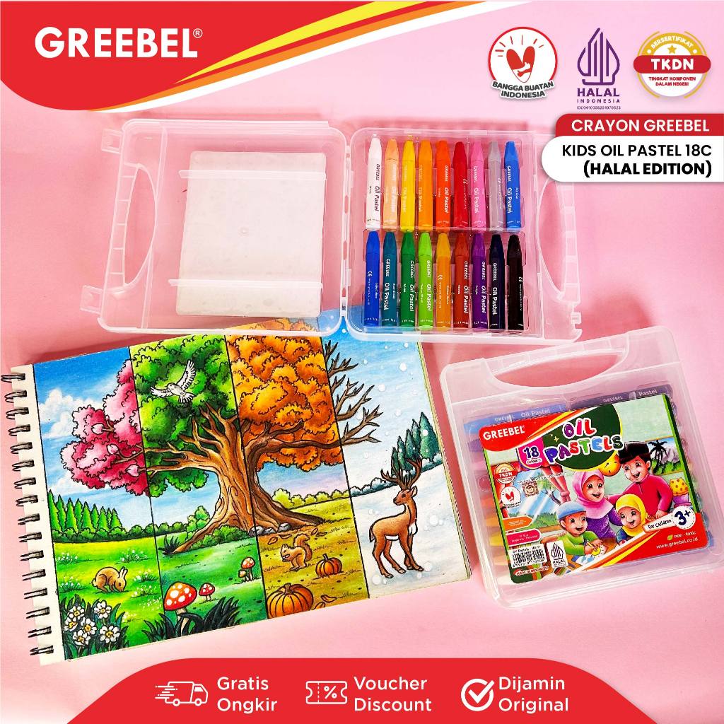 

Greebel Crayon Krayon 18 Warna / Crayon Kids Oil Pastel 18 Warna Halal Edition / Crayon Greebel