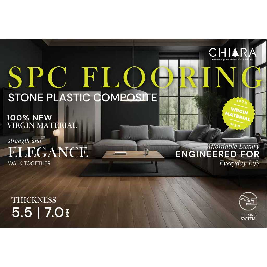 Lantai SPC CHIARA 7mm Tanpa Lem | Spc Flooring Click | Lantai SPC Motif Kayu Anti Rayap