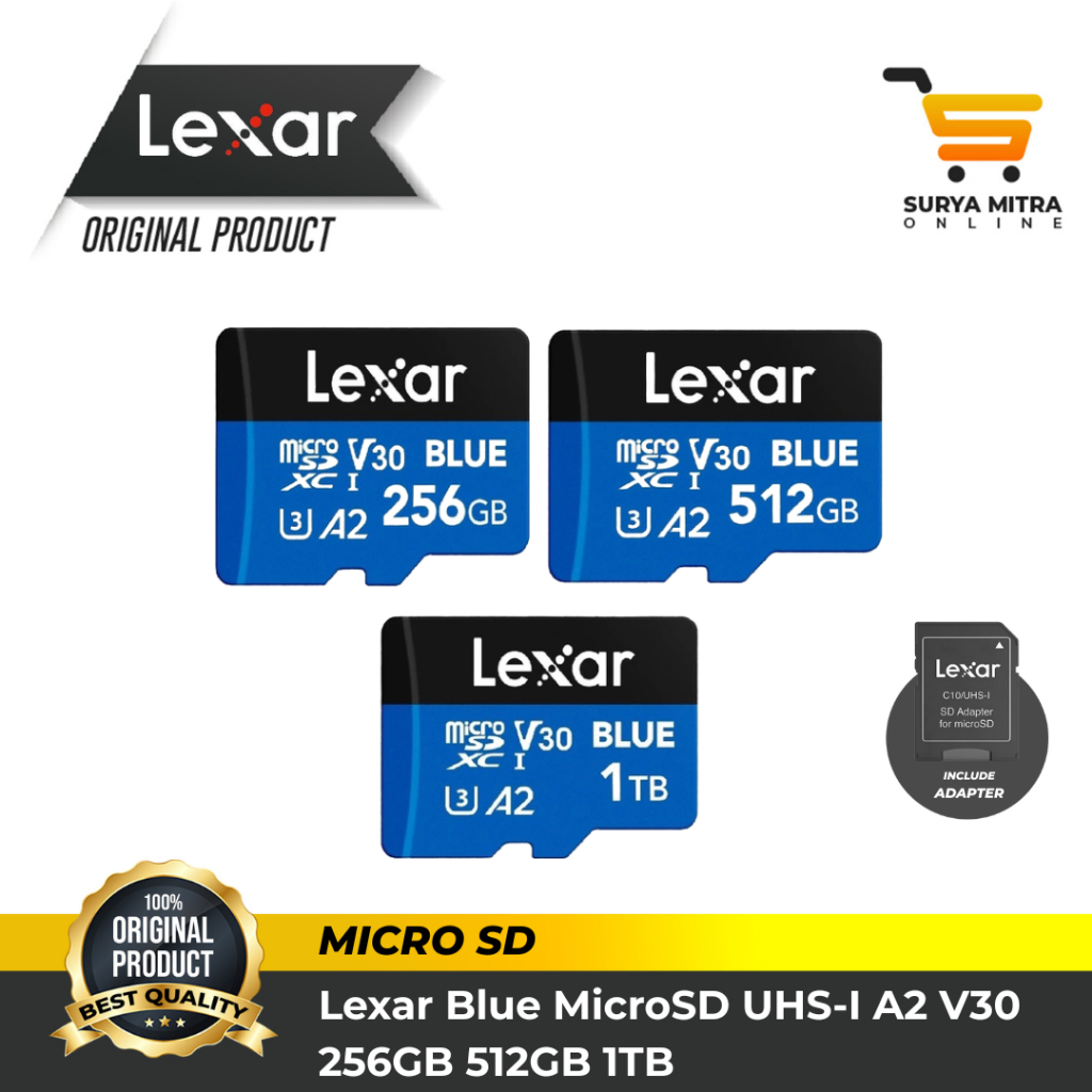 Lexar MicroSD Card BLUE 256GB 512GB 1TB Memory Card Class 10 C10, A2, UHS-I (U3), V30, up to 160MB/s