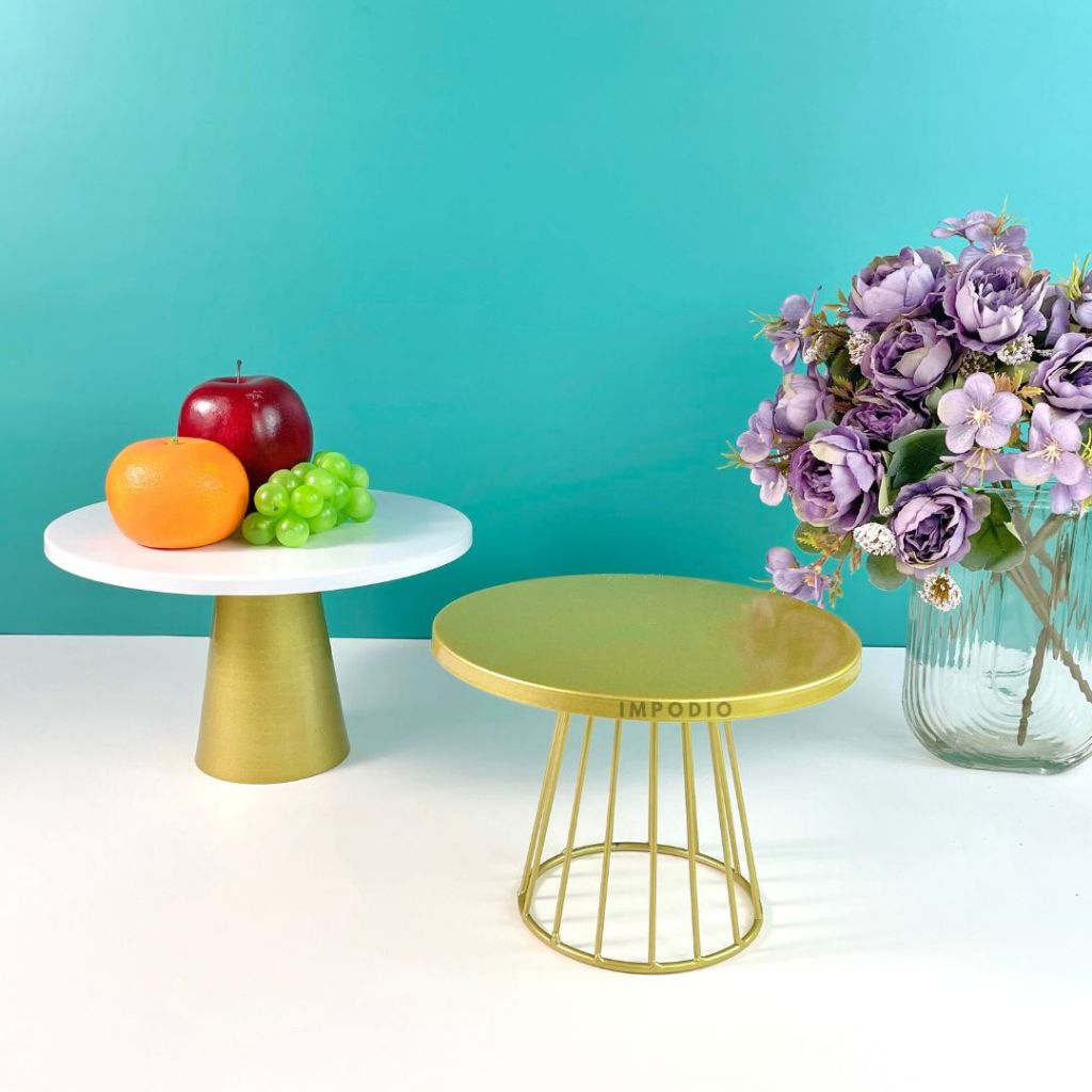 IMPODIO Stand Kue Estetik Gold & Putih – Meja Display Kue Ulang Tahun, Wedding, Dessert Table & Foto