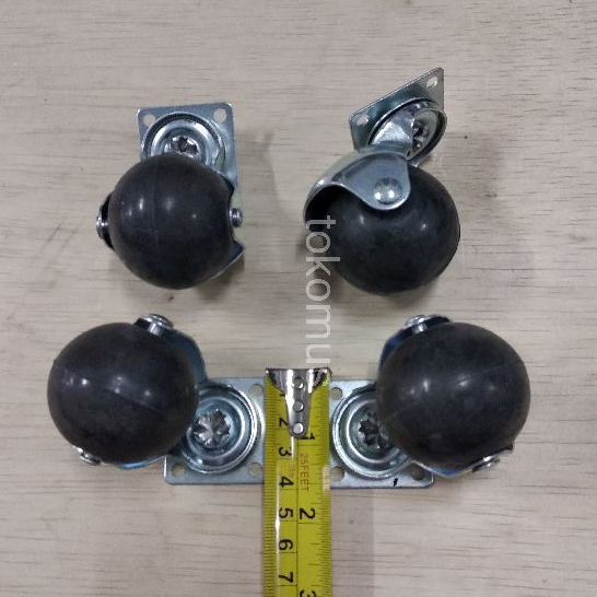 Roda Caster Bola Bulat 2" Hitam Roda Hidup Lemari Etalase Meja Kursi Ranjang Kulkas Troli